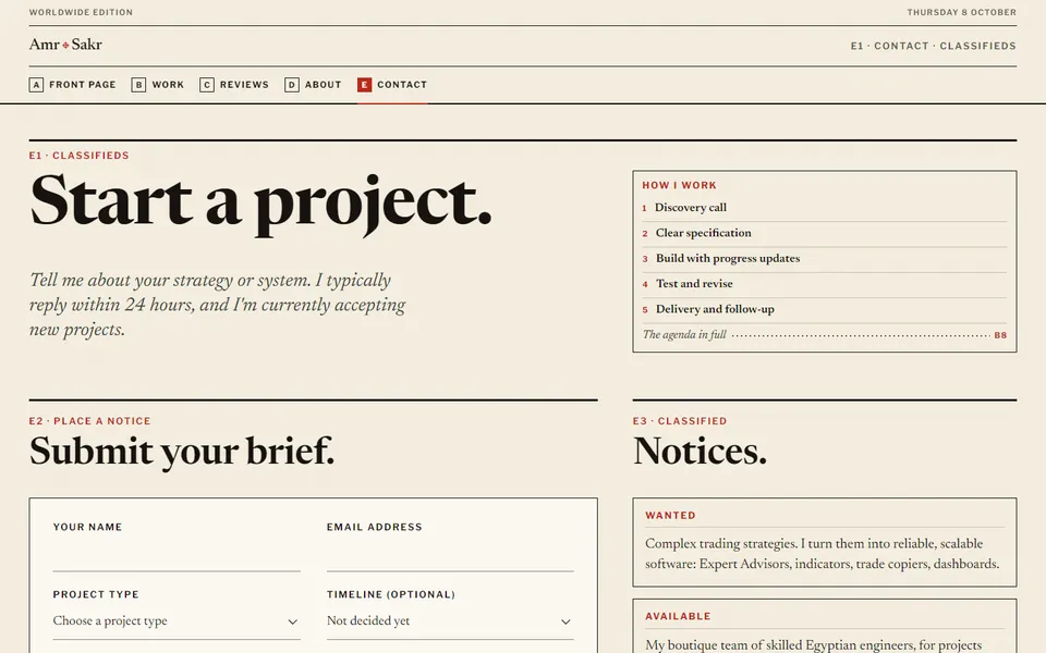Editorial Ledger Contact page