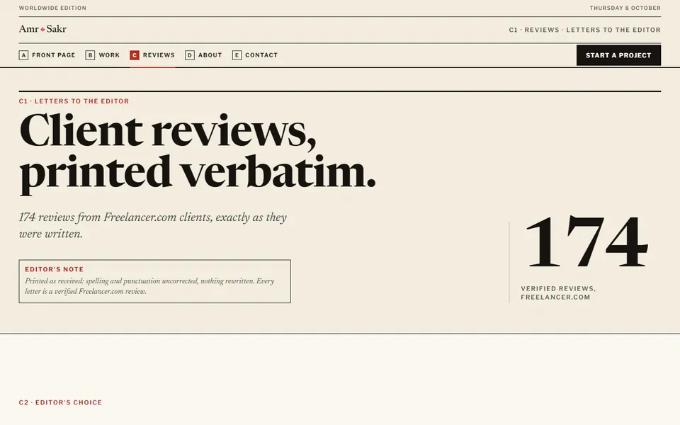Editorial Ledger Reviews page